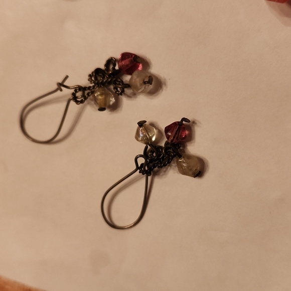 Pink burgundy white bead Strand and dangles vintage - Picture 3 of 5